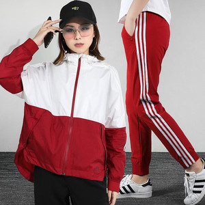 Adidas阿迪达斯套装女装2019秋季新款休闲装跑步外套长裤运动服