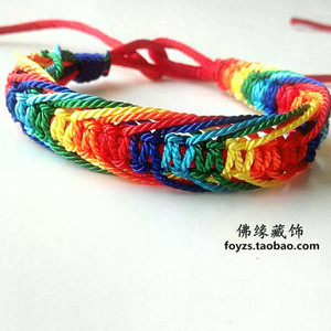 五色线绳藏式编织五彩绳情侣好运红绳手链手环手镯串珠男女对对链