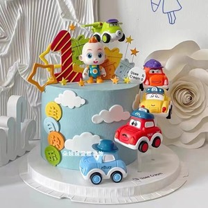 烘焙蛋糕装饰卡通男孩JO人偶儿童飞机回力帽子小汽车6甜品台摆件