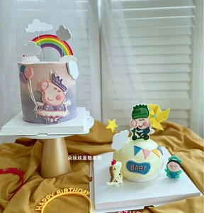 烘焙软陶装饰猪宝宝生日蛋糕插件恐龙乔治小猪男女宝宝甜品台用品