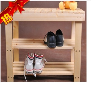 松木实木鞋架小鞋柜防尘鞋架换鞋凳多层置物架木质穿鞋凳面板无缝