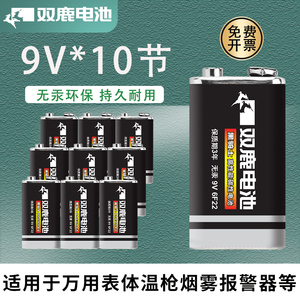 双鹿9V电池6F22叠层方形烟雾报警器话筒万用表电池九伏10粒方块大电池麦克风万能表玩具车遥控器