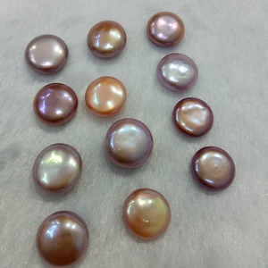 纽扣珍珠裸珠14-16mm深紫色金色异形纽扣淡水珍珠可定制吊坠