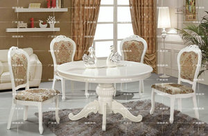包邮实木餐桌 欧式餐桌椅组合圆桌白色田园家具 圆形转盘餐台饭桌