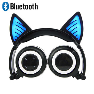 可爱猫耳朵发光耳机无线蓝牙精灵耳朵手机通话耳麦折叠卡通猫耳机