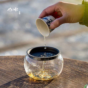 日式小建水茶渣桶茶杯洗水盂玻璃茶洗锡盖功夫茶道茶具零配件透明