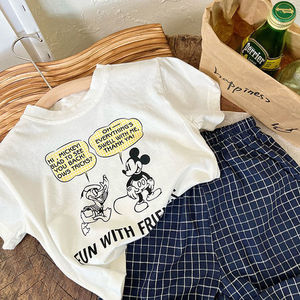 100%纯棉儿童短袖卡通t恤夏季迪士尼童装男女童宝宝米奇老鼠上衣