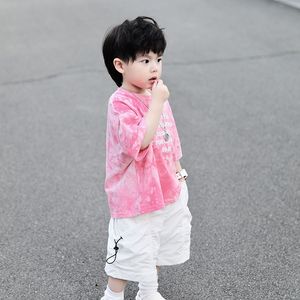巴拉巴拉清仓童装2024 夏新款韩版粉色扎染T恤纯色裤子男童夏装时