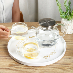 茶杯托盘家用放杯子水壶茶盘圆形塑料盘北欧轻奢水果盘水杯收纳盘