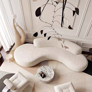 异形北欧简约现代美容院客厅商铺设计奶油风大厅休闲布艺弧形沙发