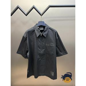 Givenchy/纪梵希 男士商务休闲拉链衬衫满字母标贴布短袖翻领衬衣