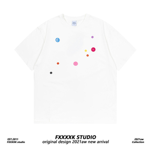 FXK原创 国潮创意小众设计彩色纽扣简约百搭夏季情侣装短袖T恤ins