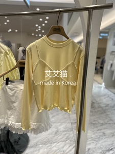 FORMING-P韩国东大门代购2024夏季新品女装圆领珍珠设计感长袖T恤