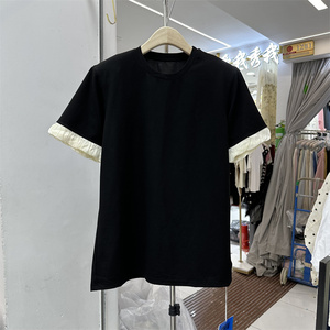 FANKO8160正品夏季新款韩版袖子拼接木耳边中长款洋气T恤衫上衣女