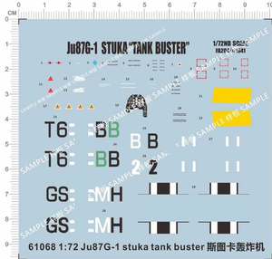 飞机模型 1:72 Ju87G-1 斯图卡.俯冲(轰炸机).专用水贴【61068】