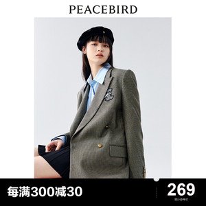 太平鸟学院风西装外套女2024秋新款复古韩版格子制服时尚高级感