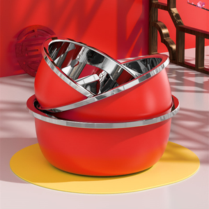 不锈钢盆红色盆子家用厨房和面打蛋食堂油盆汤盆料理盆拌菜盆套装