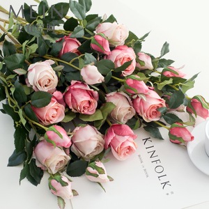 美式复古仿真花保加利亚玫瑰花束单枝客厅假花摆件花卉绢花花艺
