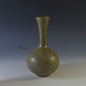 仿古瓷器 复古南宋风格 耀州窑青釉长颈瓶 花瓶 古董古玩摆件收藏