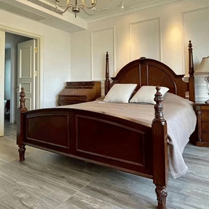 美式实木双人床新维多利亚四柱雕花床欧式复古卧室别墅大床定制