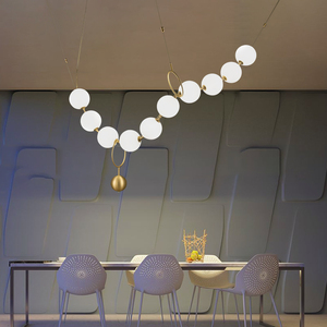 奶油风吊灯北欧后现代轻奢设计师珍珠项链灯造型创意法式餐厅玻璃