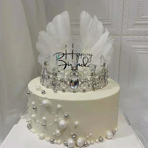 女生生日蛋糕装饰水晶大皇冠摆件女神派对甜品台羽毛条翅膀插件