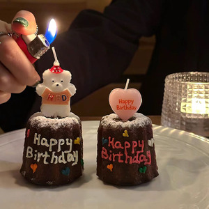 小红书同款可露丽蛋糕装饰品摆件小熊草莓蜡烛生日甜品台烘焙插件