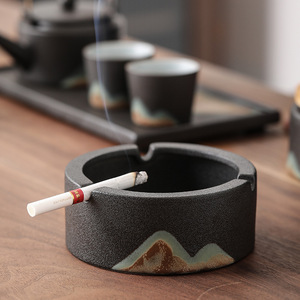 指点江山 新中式禅意粗陶烟灰缸日式创意办公室客厅圆形茶桌摆件