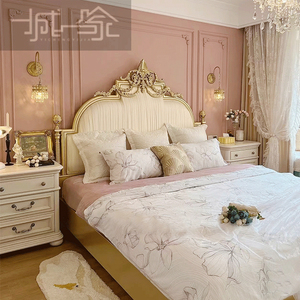 美式轻奢实木床1.8米双人床主卧欧式雕花公主床高端法式布艺床