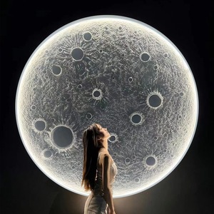 3D立体浮雕月球灯壁灯设计师创意艺术客厅壁挂圆形月亮装饰壁画