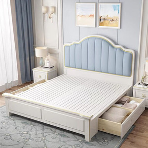 欧式实木双人床1.5m1.8米主卧婚床白色1.35儿童床1.2米储物单人床