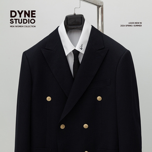 DYNE STUDIO 学院风海军蓝双排扣铜扣西服西装外套男8929