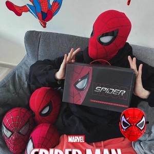 蜘蛛侠头套可动眼睛电动面罩儿童面具帽子玩具男孩黑科技正版头盔