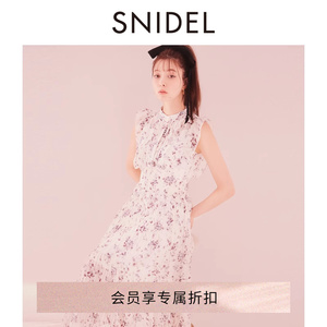 SNIDEL2024春夏新品甜美优雅印花小飞袖收腰百褶连衣裙SWFO241060