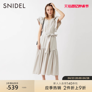 SNIDEL春夏款法式复古甜美飞袖露背系带连衣裙SWFO212019