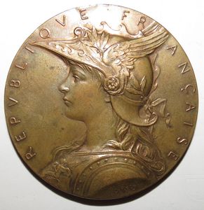 欧洲章币艺术 法国罗蒂（ROTY)戎装玛丽安娜女神内政部50MM大铜章