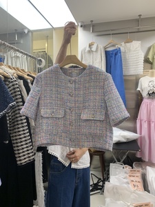 包邮CORNER韩国东大门代购24春款女装 时尚混色编织短袖短外套