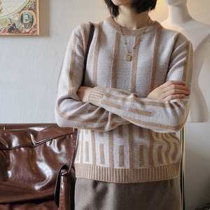 7折Vintage | 德淘 70s 米棕竖条纹毛衣