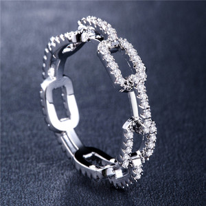 爆款ring创意锁链条女士锆石戒指镀银玫瑰金奢华首饰CS1004