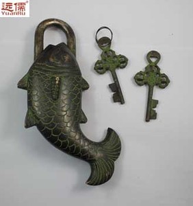 远儒铜雕中式仿古铜锁收藏趣味 大门锁 年年有余
