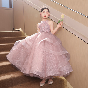 儿童礼服公主裙2024新款夏女童钢琴演出服主持人轻奢小众高端走秀