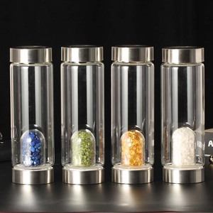 天然水晶能量杯白水晶外贸碎石玻璃瓶宝石能量玻杯水疗水晶杯定制