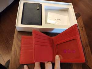 agnes b钱包 卡包 套装 黑红色 短款  多夹层 礼盒