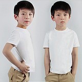 新款童装纯棉衫净白色素色 男童女童宝宝圆领纯色短袖儿童空白T恤
