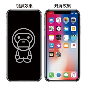 适用iphone12/13promax猴子BAPE防偷窥息影钢化膜苹果手机彩膜