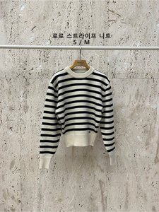 BLOSSOM 2023FW 韩国代购 时尚简洁 黑白配色 条纹圆领毛衣