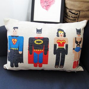 卡通长方形创意动漫英雄礼物汽车沙发棉麻抱枕套办公室靠垫护腰枕