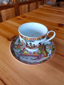 特价微瑕8090年代印花广彩人物古代仕女图咖啡杯碟茶道茶杯茶具