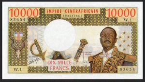 P4a 中非共和国1976年10000法郎 全新UNC  名誉品 博卡萨