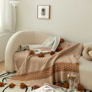 流苏款沙发毯子柠檬黄办公室午睡毯波西米亚风盖毯床尾巾现代轻奢